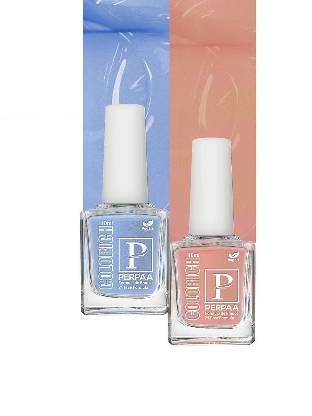 PERPAA Set of 2 Colorich Vegan Nail Polish 10ml Each - Texture Blue 07 & Shimmer Peach 08