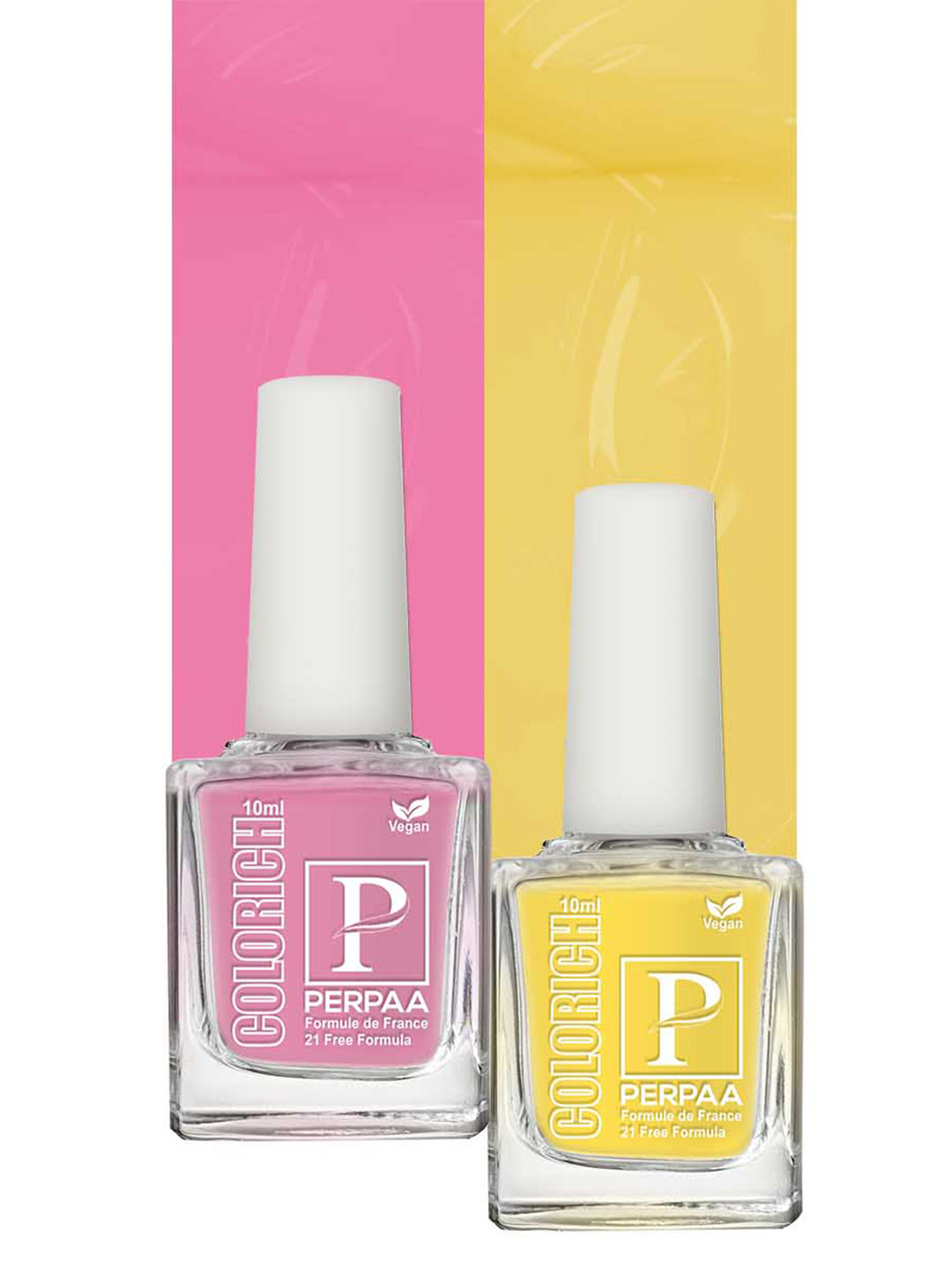 PERPAA Set of 2 Colorich Vegan Nail Polish 10ml Each - Lime Yellow 01 & Baby Pink 03