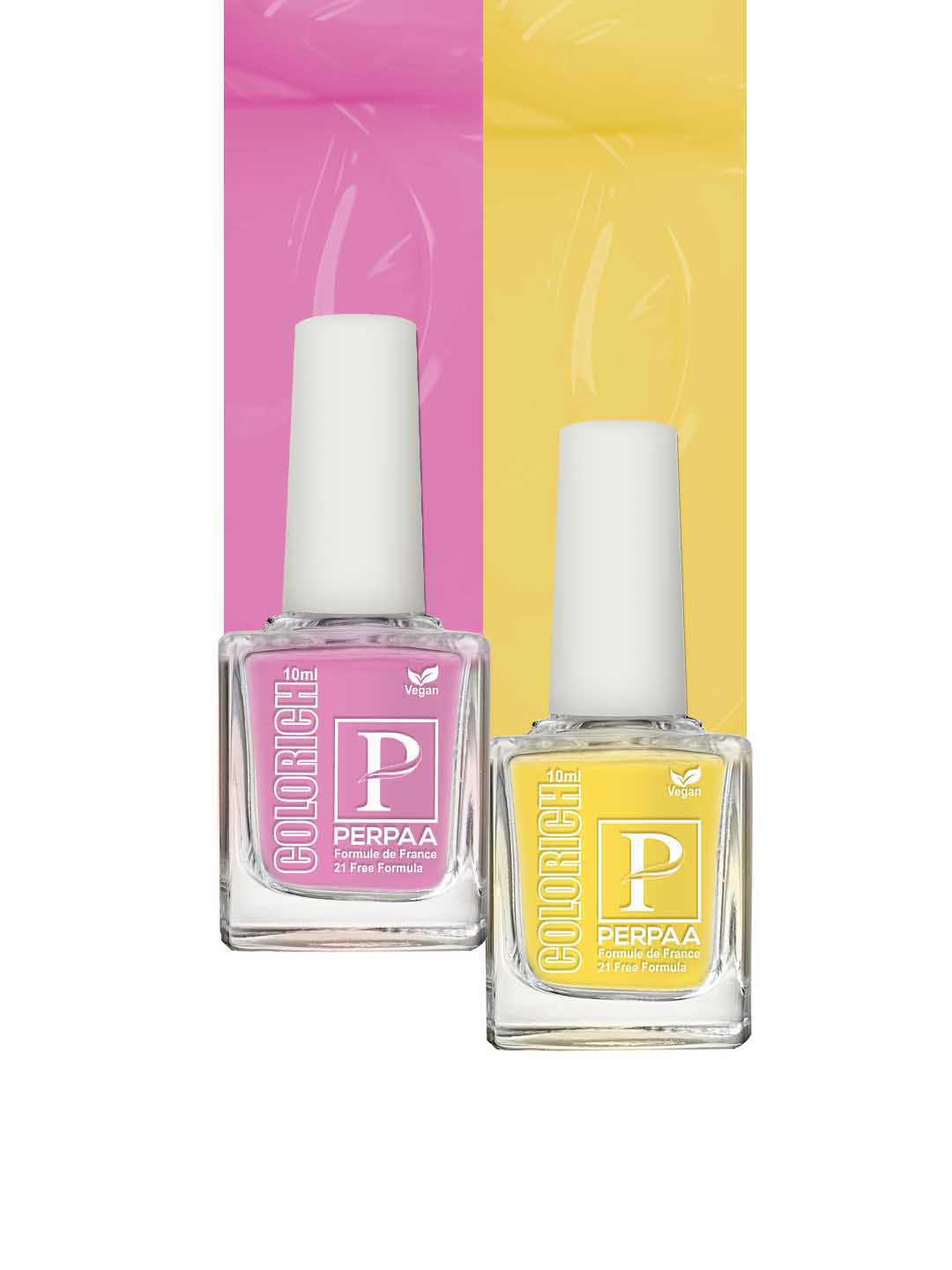 PERPAA Set of 2 Colorich Vegan Nail Polish 10ml Each - Lime Yellow 01 & Rose Pink 02