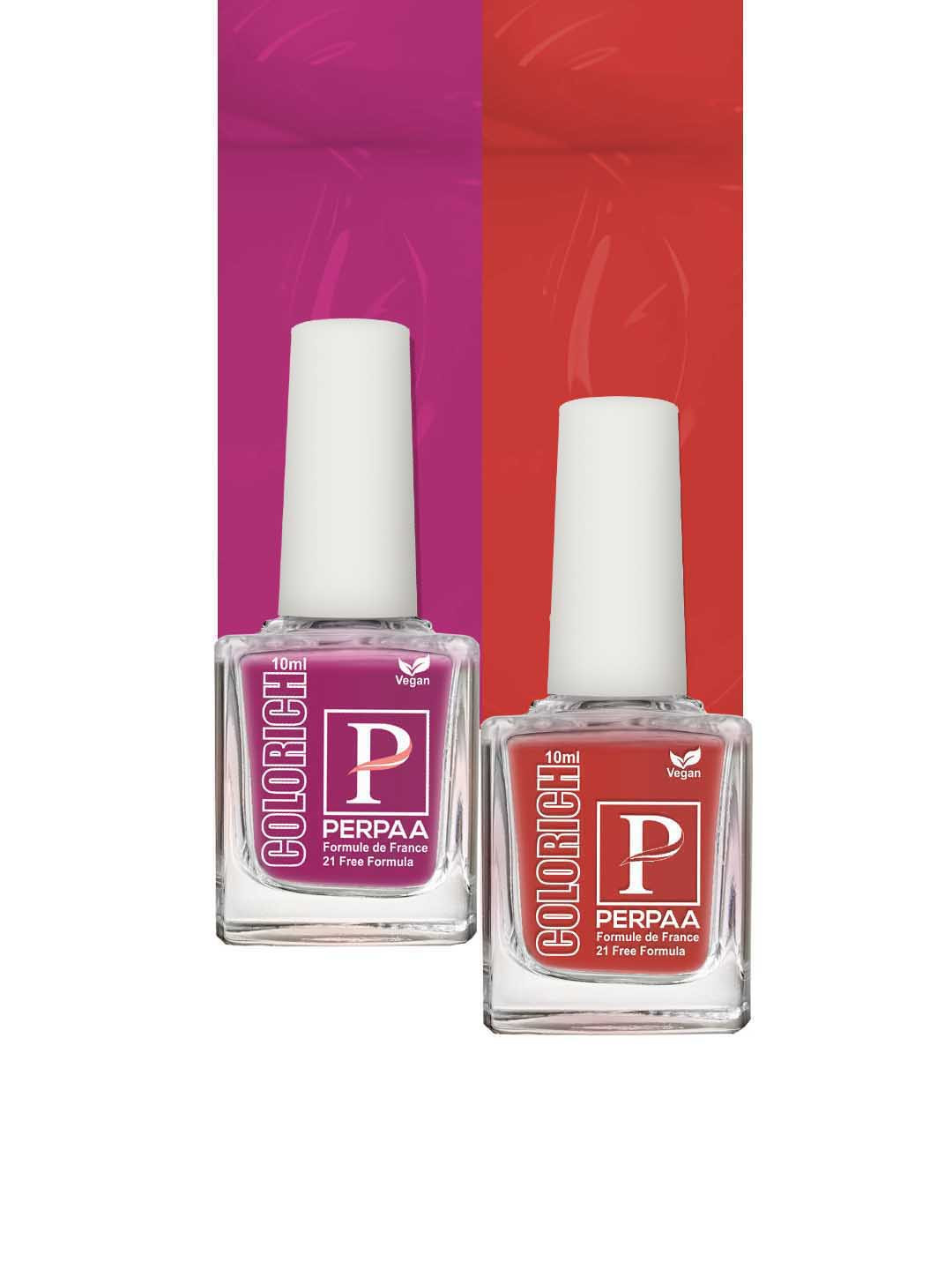 PERPAA Set of 2 Colorich Vegan Nail Polish 10ml Each - Rani Pink 11 & Bold Red 12