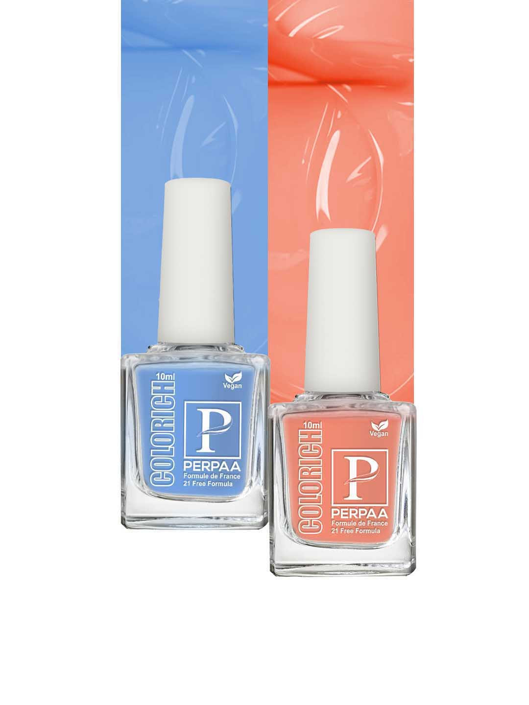 PERPAA Set of 2 Colorich Vegan Nail Polish 10ml Each - Peach 04 & Ice Blue 06