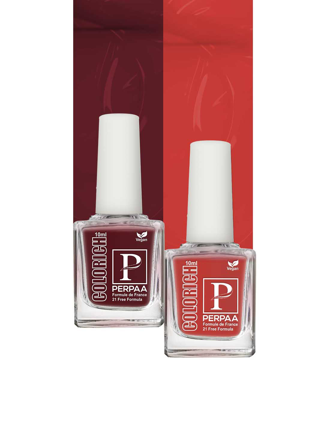 PERPAA Set of 2 Colorich Vegan Nail Polish 10ml Each - Bold Red 12 & Maroon 13