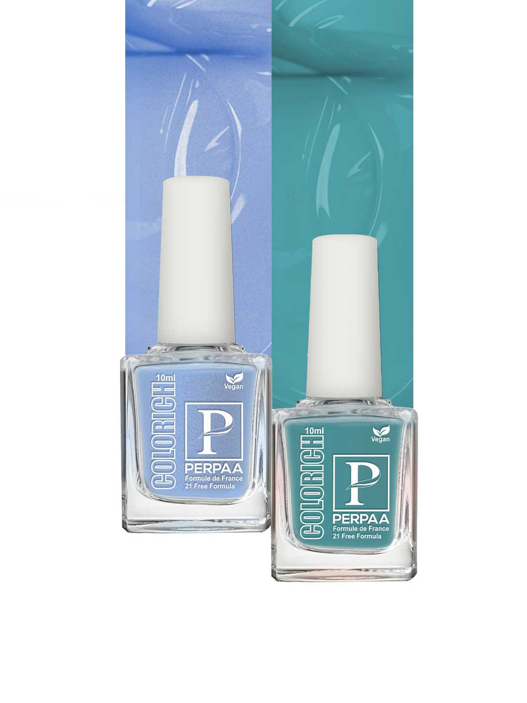 PERPAA Set of 2 Colorich Vegan Nail Polish 10ml Each- Light Sea Green 05 & Texture Blue 07
