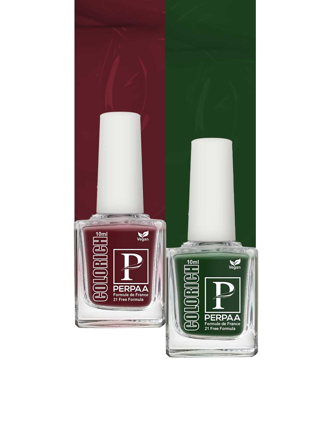 PERPAA Set of 2 Colorich Vegan Nail Polish 10ml Each - Maroon 13 & Army Green 14