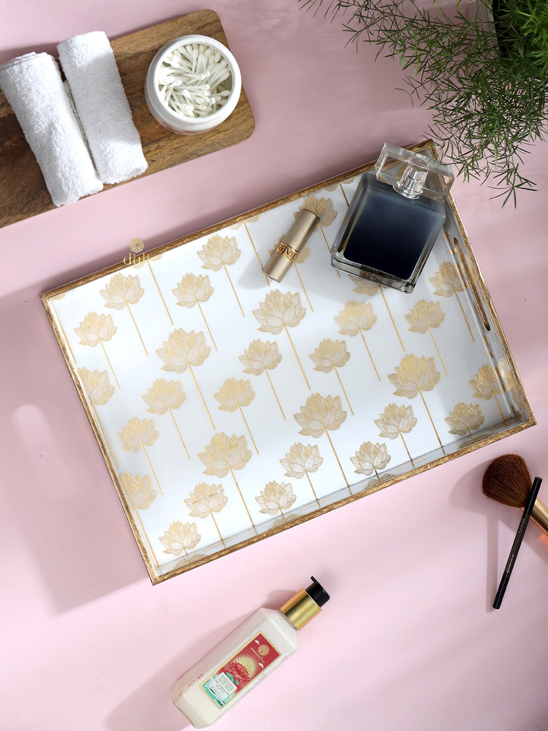 DULI White & Beige Printed Waterproof Tray