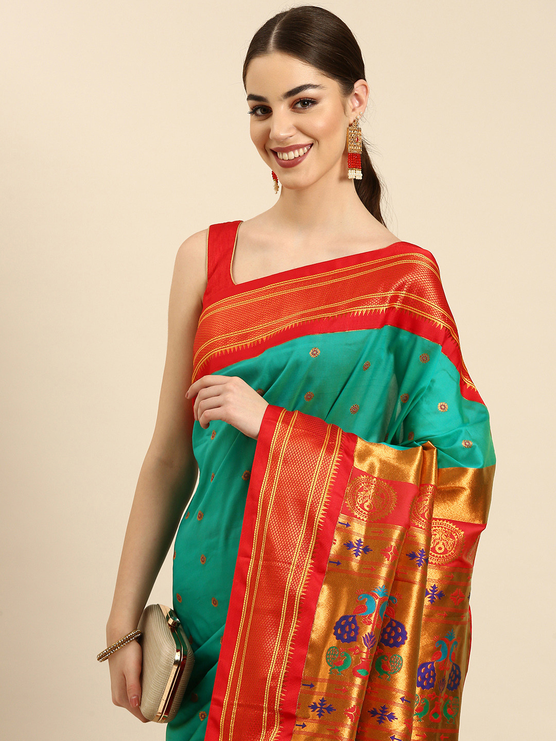 Varkala Silk Sarees Ethnic Motifs Zari Silk Blend Handloom Paithani Saree