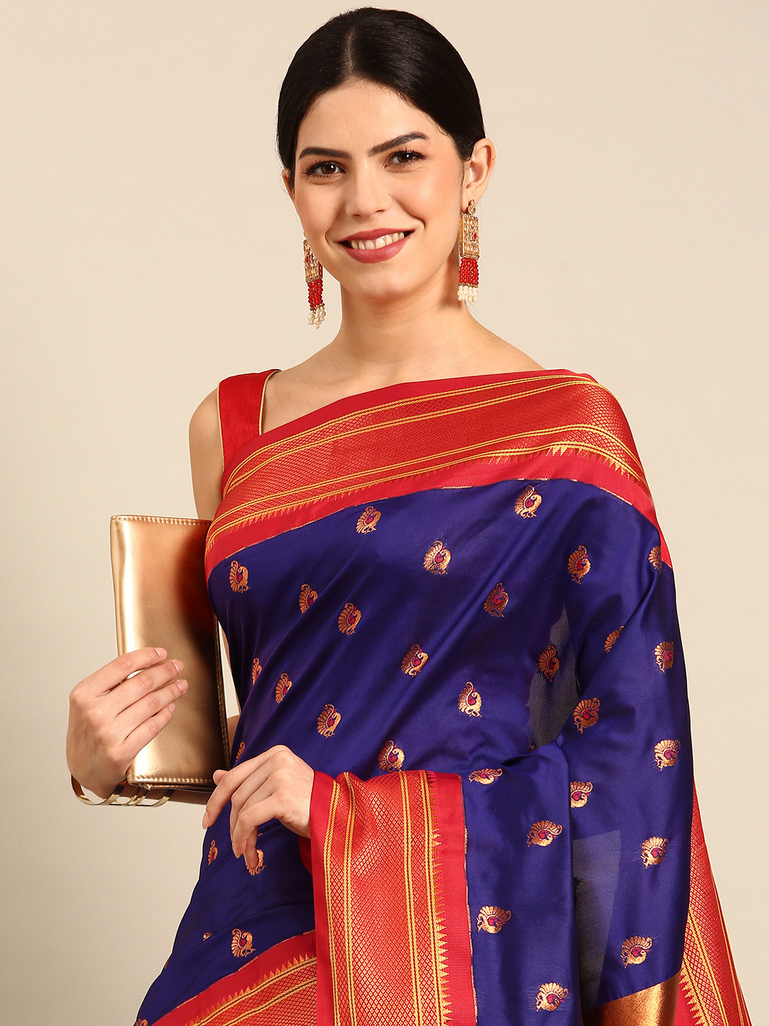 Varkala Silk SareesEthnic Motifs Zari Silk Blend Paithani Saree