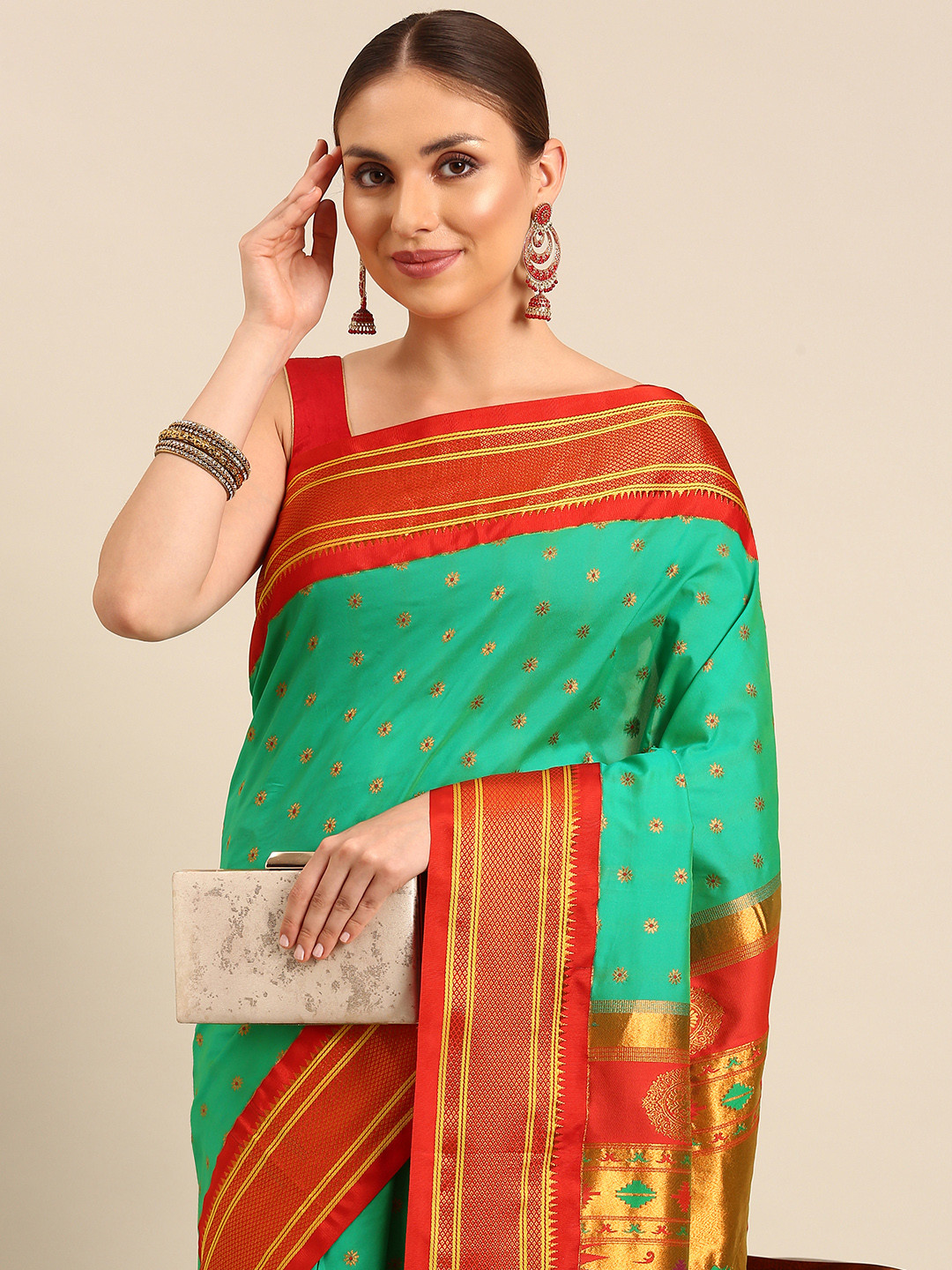 Varkala Silk Sarees Ethnic Motifs Zari Silk Blend Handloom Paithani Saree