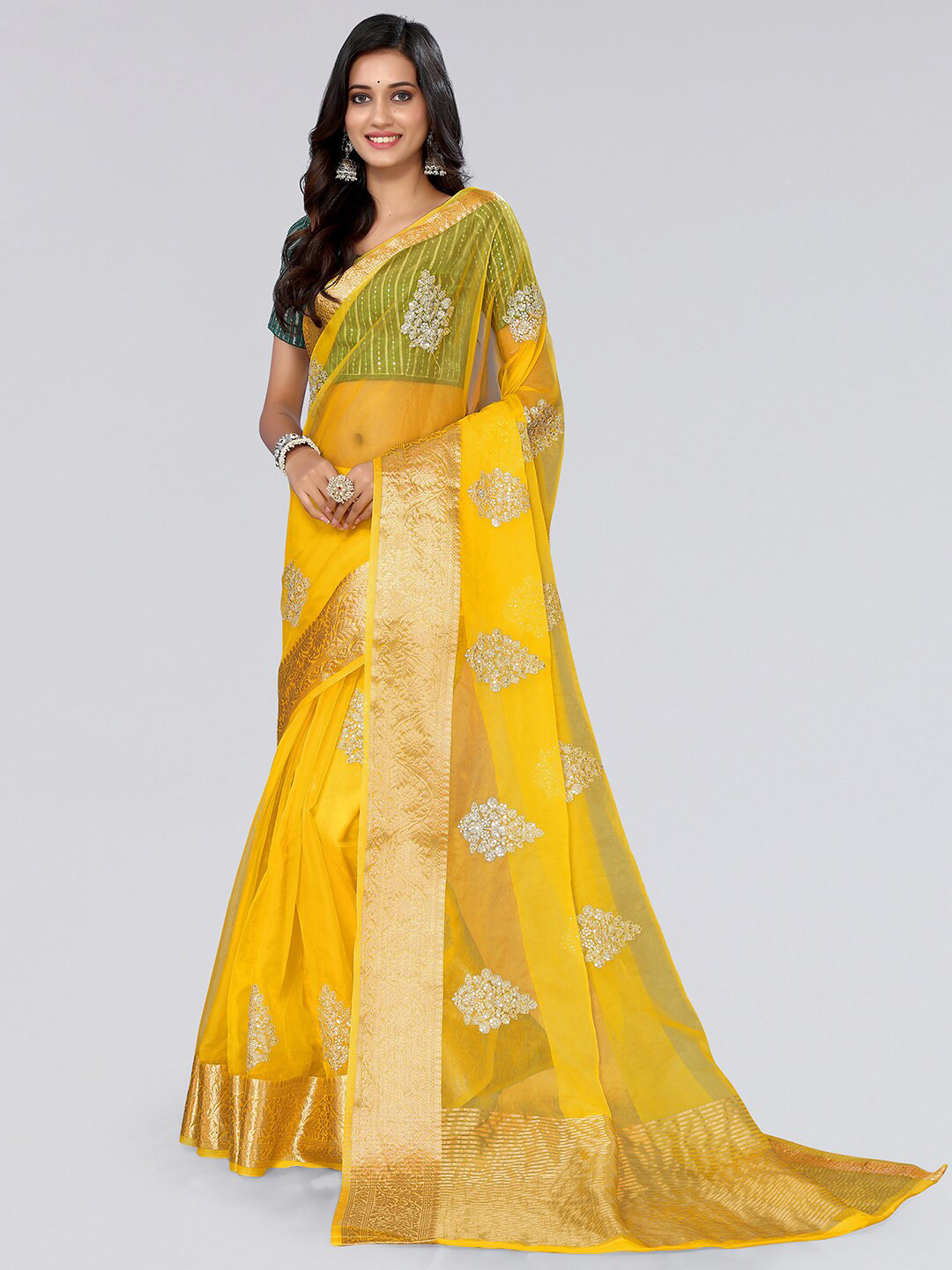Mitera Ethnic Motifs Embroirdered Zari Organza Saree