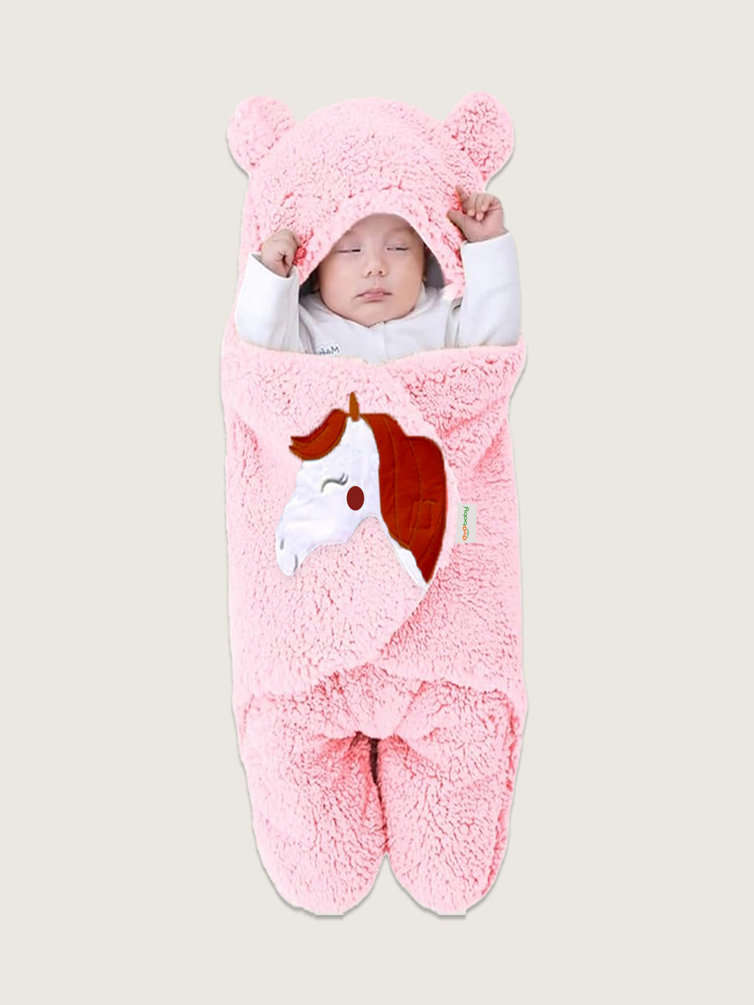 OyO Baby Infants Kids Pink & White Unicorn Printed Hooded Blanket AC Room Baby Blanket