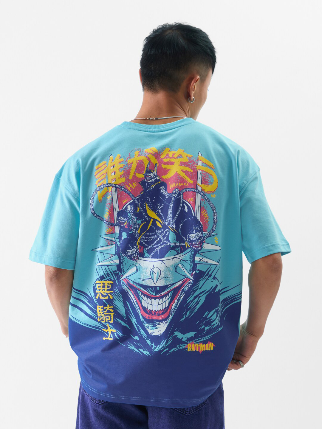 The Souled Store Blue & Yellow Superhero Batman Printed Pure Cotton Oversized T-shirt
