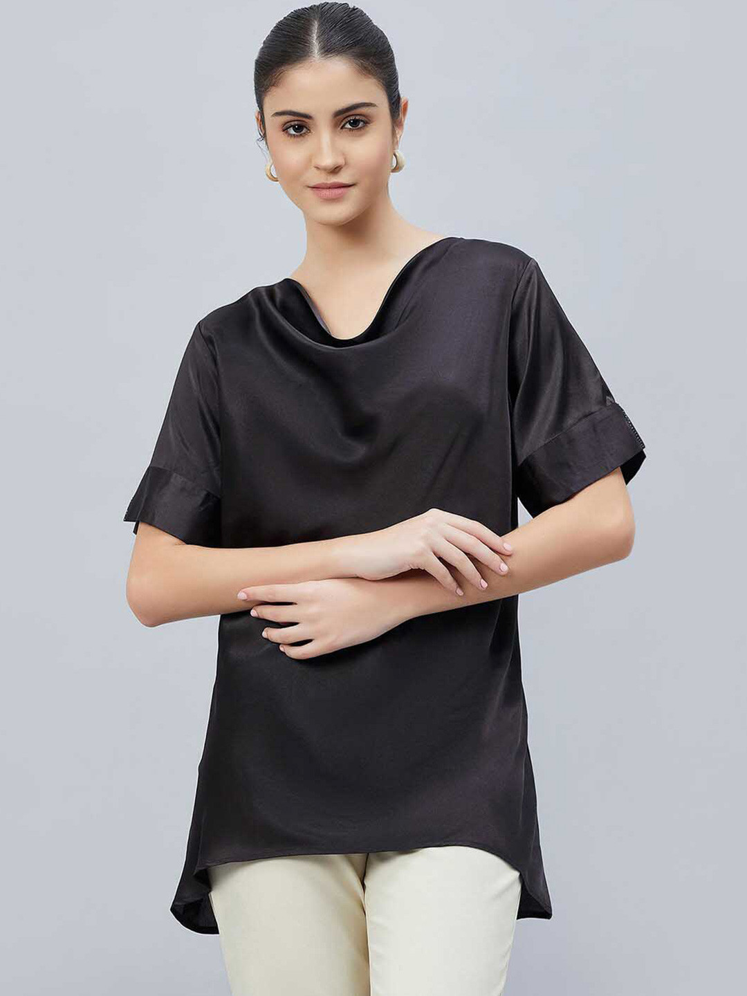 First Resort by Ramola Bachchan Cowl Neck Satin Regular Tops