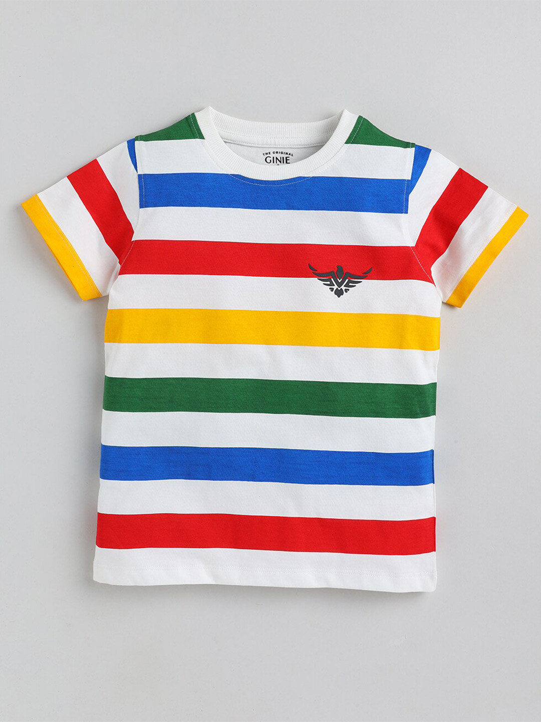 Ginie Boys Striped Round Neck Cotton Regular T-shirt