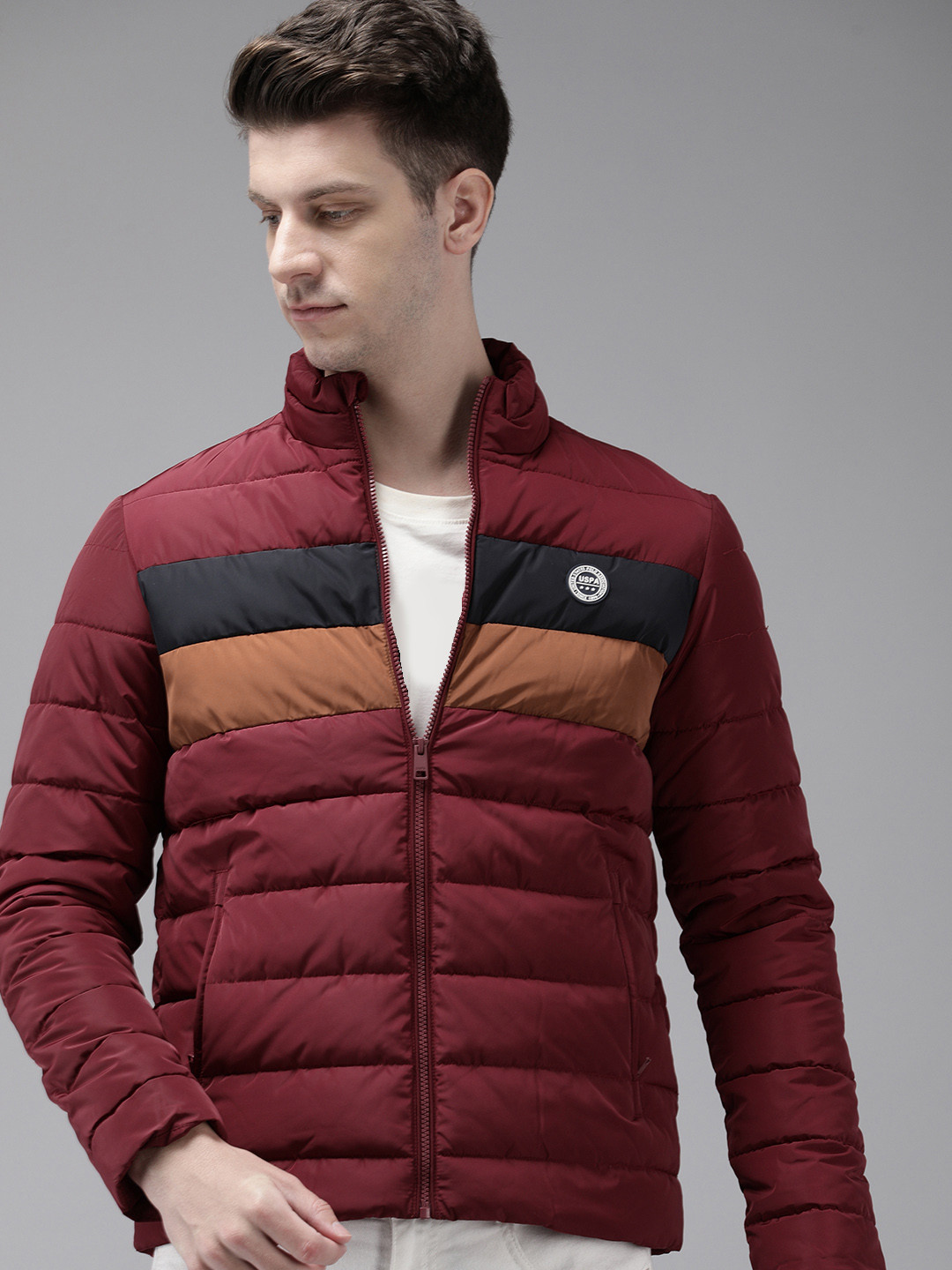 U.S. Polo Assn. Striped Mock-Collar Puffer Jacket
