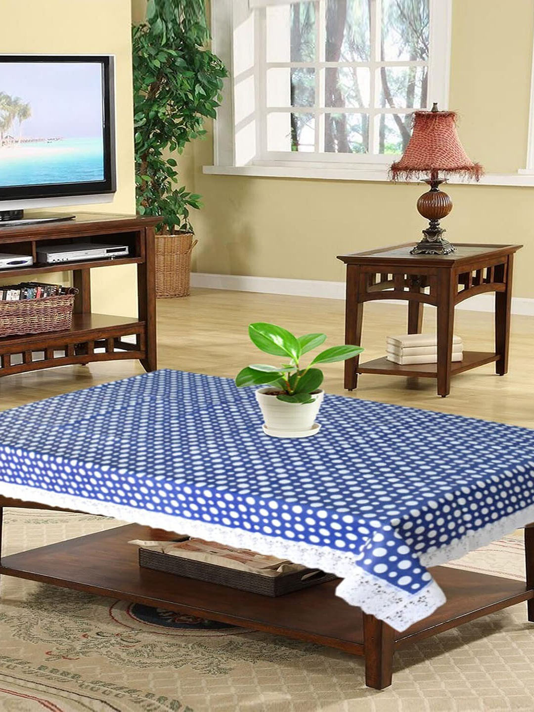 Dakshya Industries Blue Polka Dot Printed PVC Table Cover