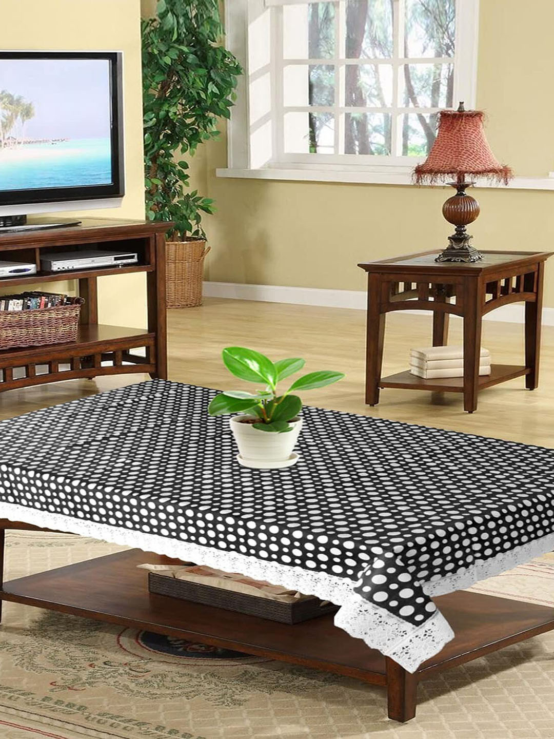 Dakshya Industries Black & White Printed Rectangular Table Covers