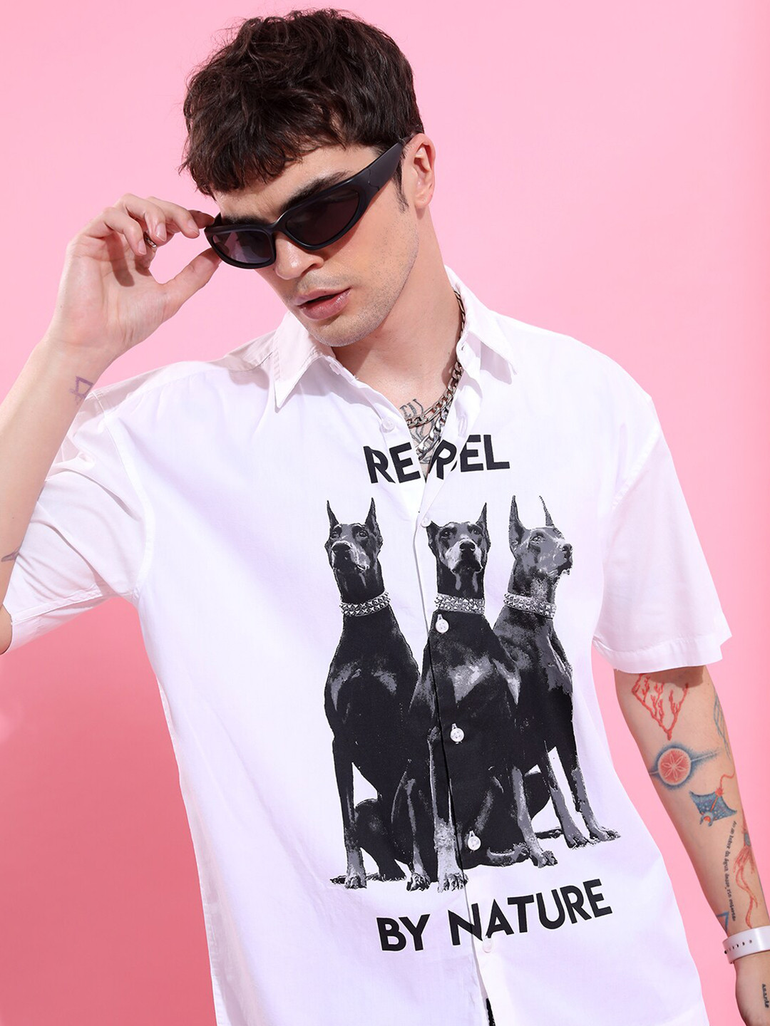 HIGHLANDER Oversized Graphic Printed Cotton Casual Shirt