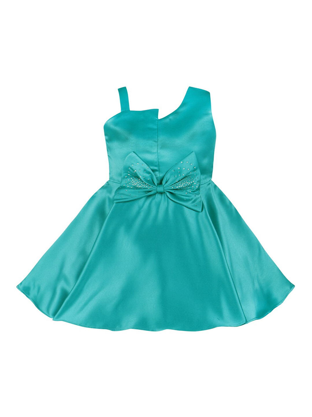 Wish Karo Girls One Shoulder Bow Embellished Silk Fit & Flare Dress