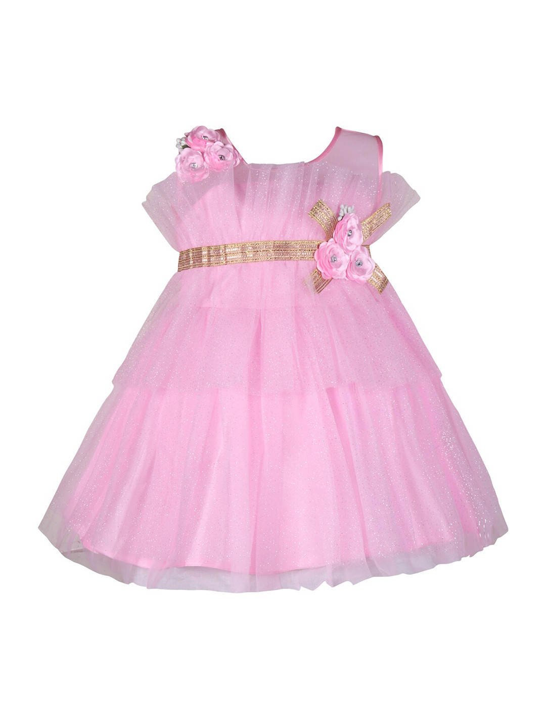 Wish Kar Girls Embellished Sleeveless Net Fit & Flare Dress