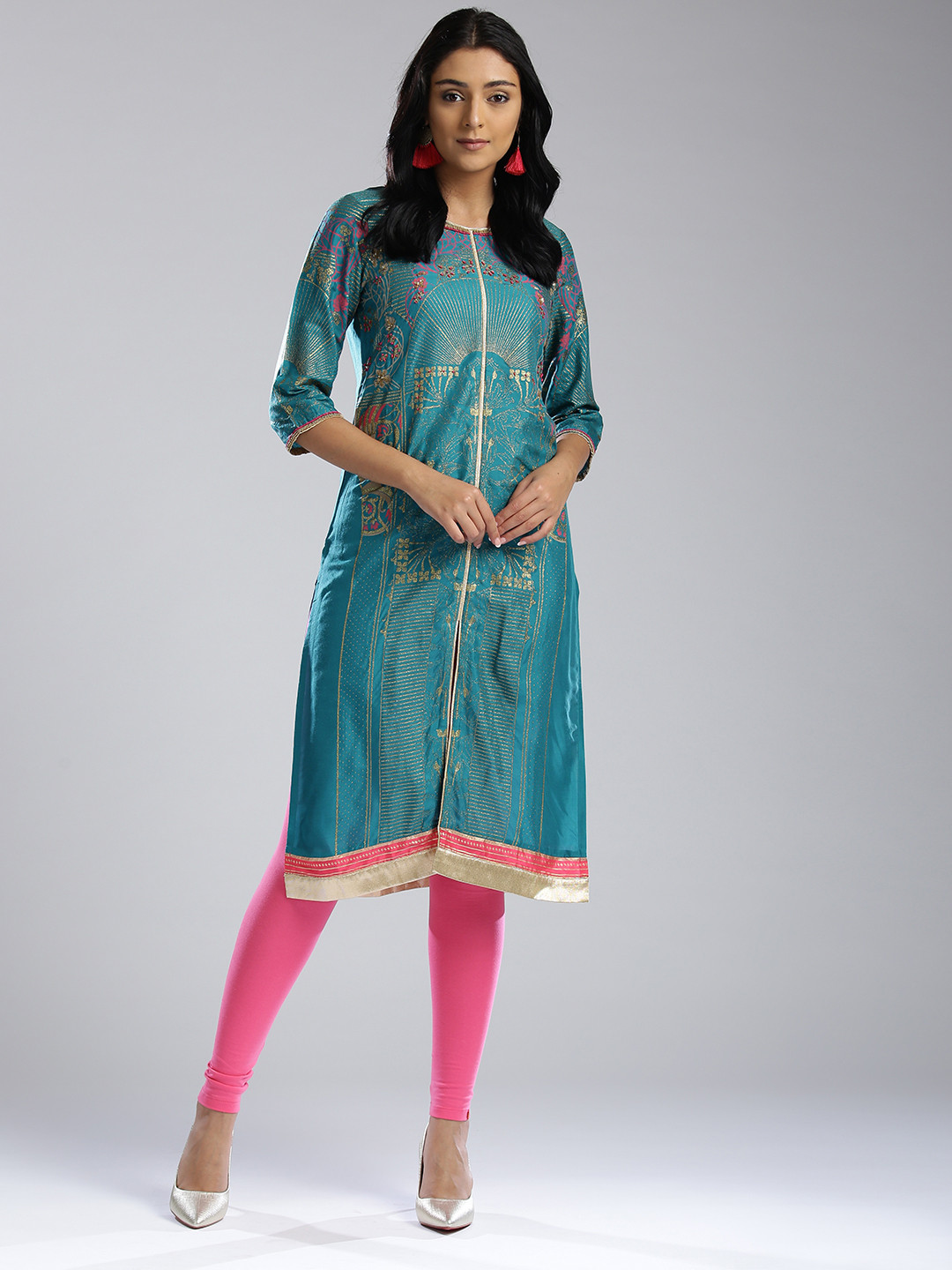 WISHFUL by W Women Green Printed Straight Kurta