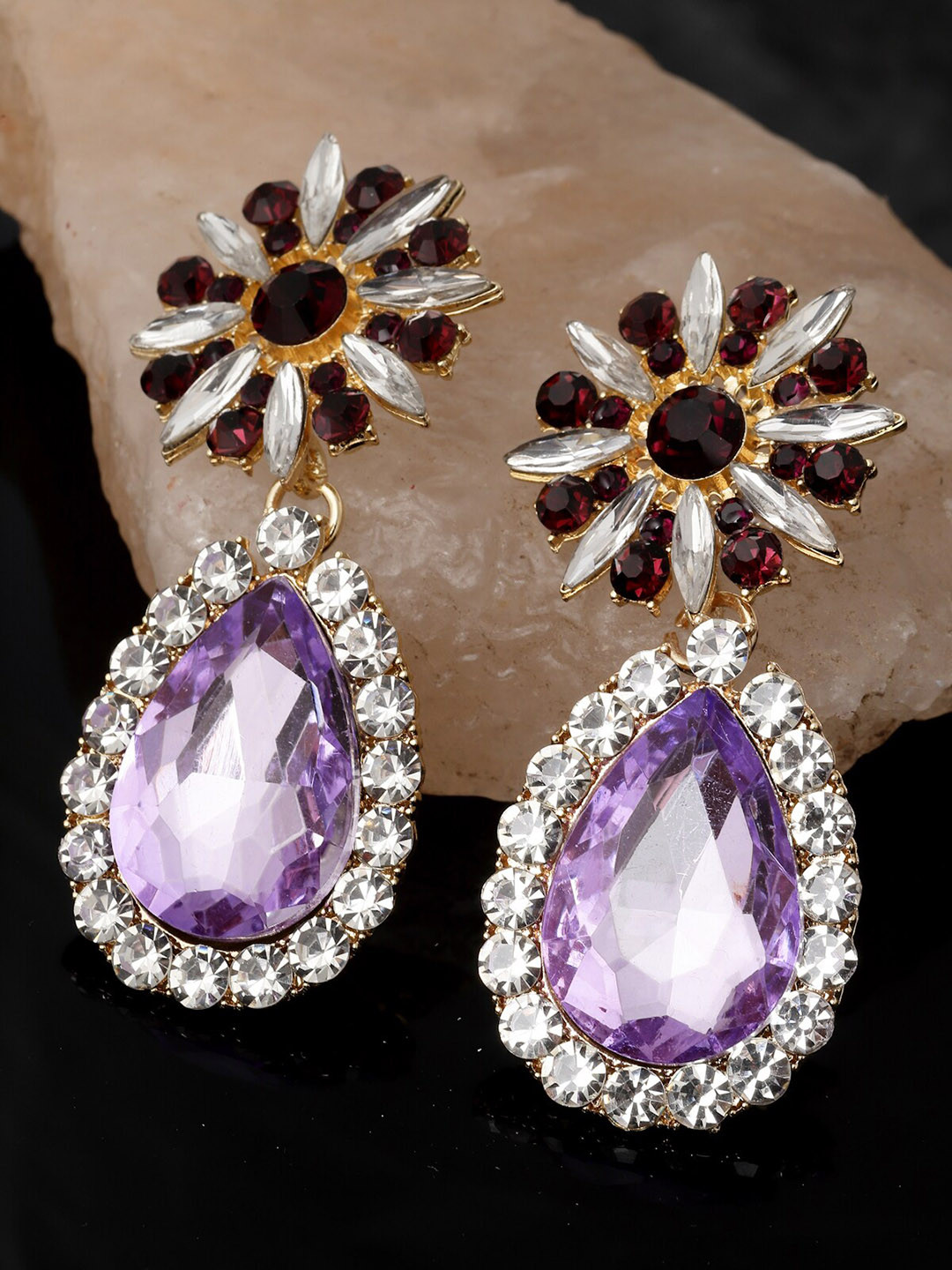 AVANT-GARDE PARIS Gold-Plated Rhinestones-Studded Teardrop Shaped Drop Earrings