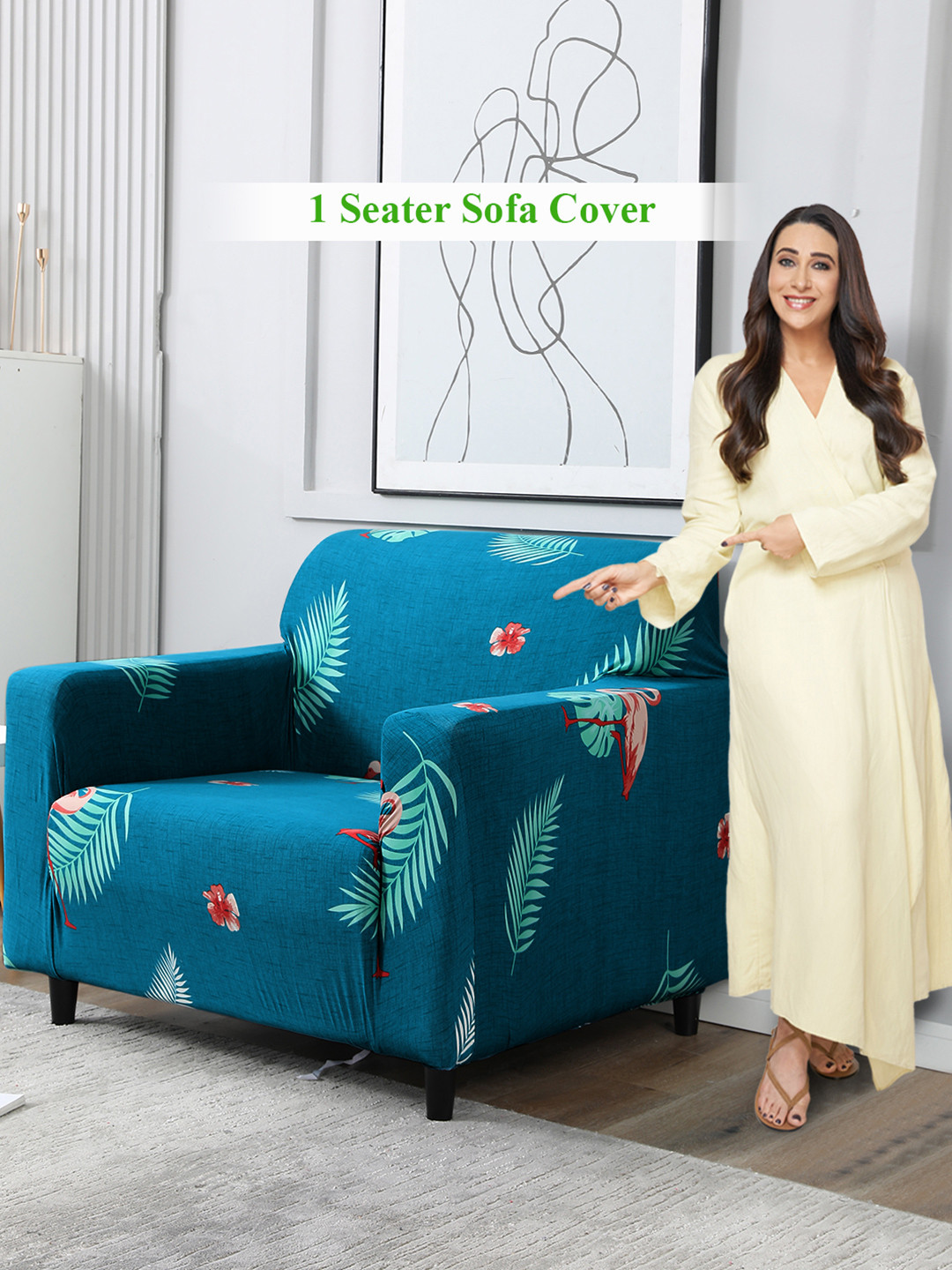 HOKIPO Blue Printed Stretchable Universal 1 Seater Sofa Covers