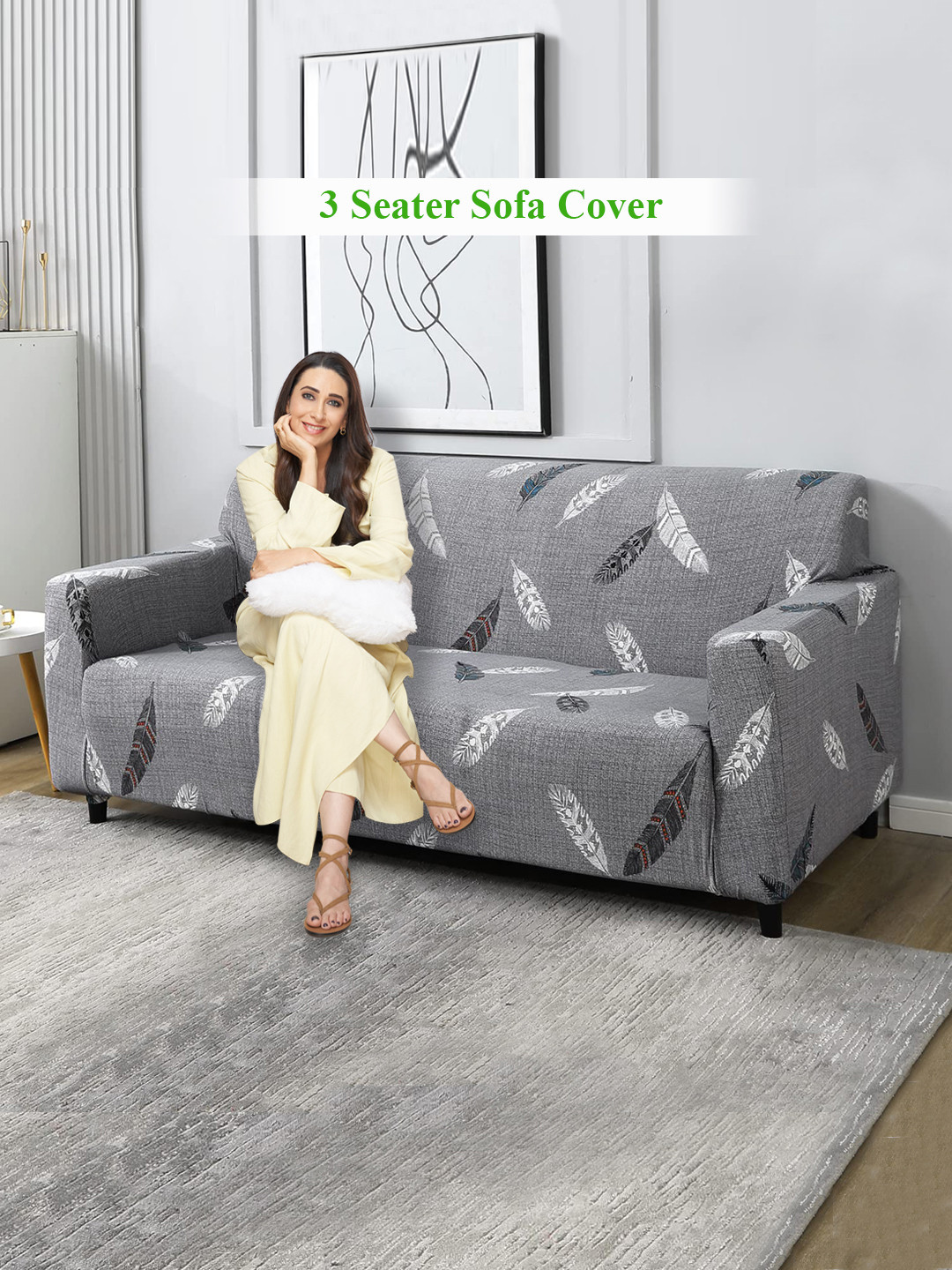 HOKIPO Grey Printed Stretchable Universal 3 Seater Sofa Covers