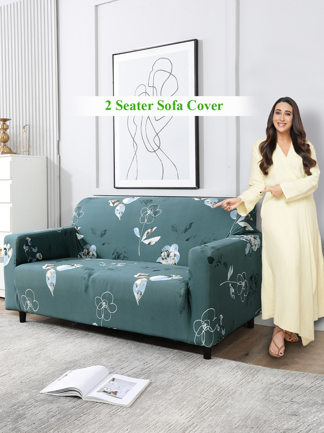 HOKIPO Grey & White Printed 2-Seater Sofa Covers