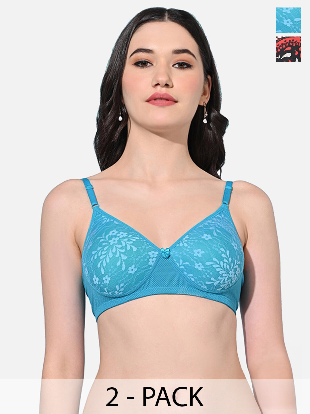 FIMS Pack Of 2 Floral Full Coverage Lightly Padded Bras With All Day Comfort