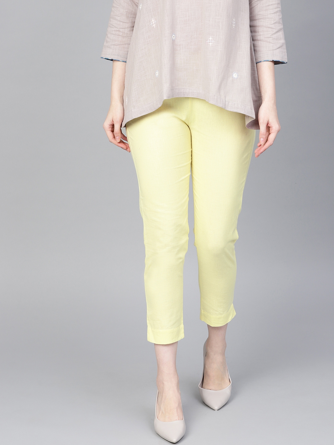 Buy W Women Yellow Regular Fit Solid Cropped Trousers  Trousers for Women  2403306  Myntra