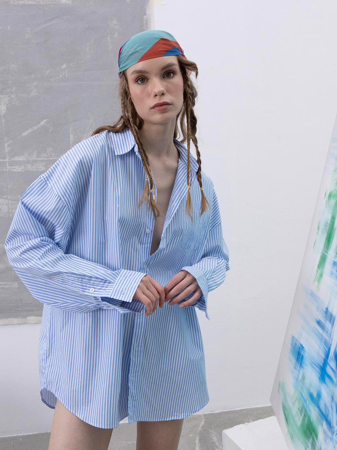 PRET A TUER Classic Boxy Vertical Striped Cotton Casual Shirt