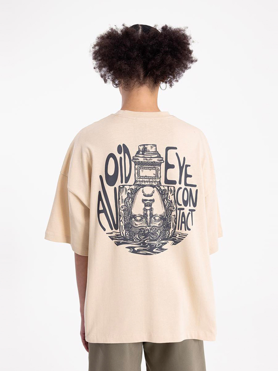 PRET A TUER Graphic Printed Dtop Shoulder Sleeves Cotton Oversized T-Shirt