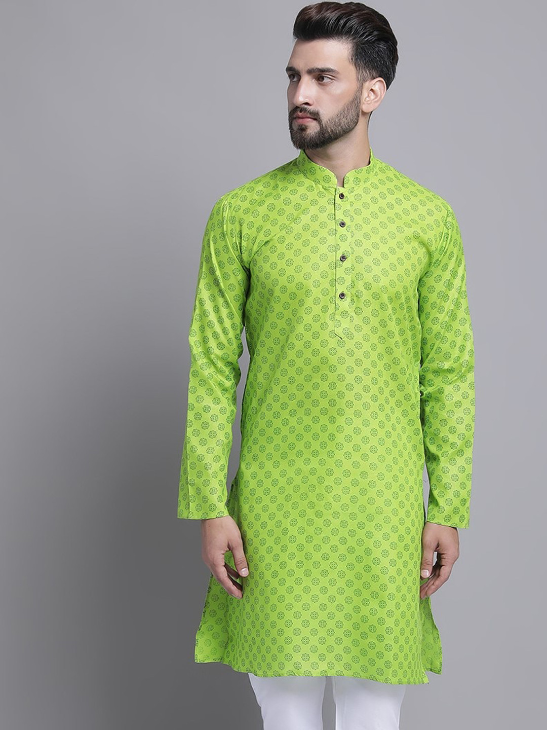 Armaan Ethnic Geometric Printed Cotton Mandarin Collar Kurta
