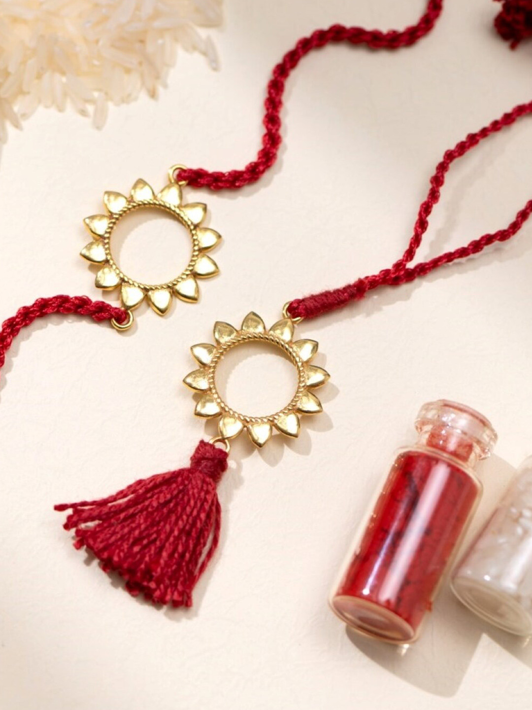 Zavya 925 Sterling Silver Gold-Plated Sun Lumba Rakhi Combo Set