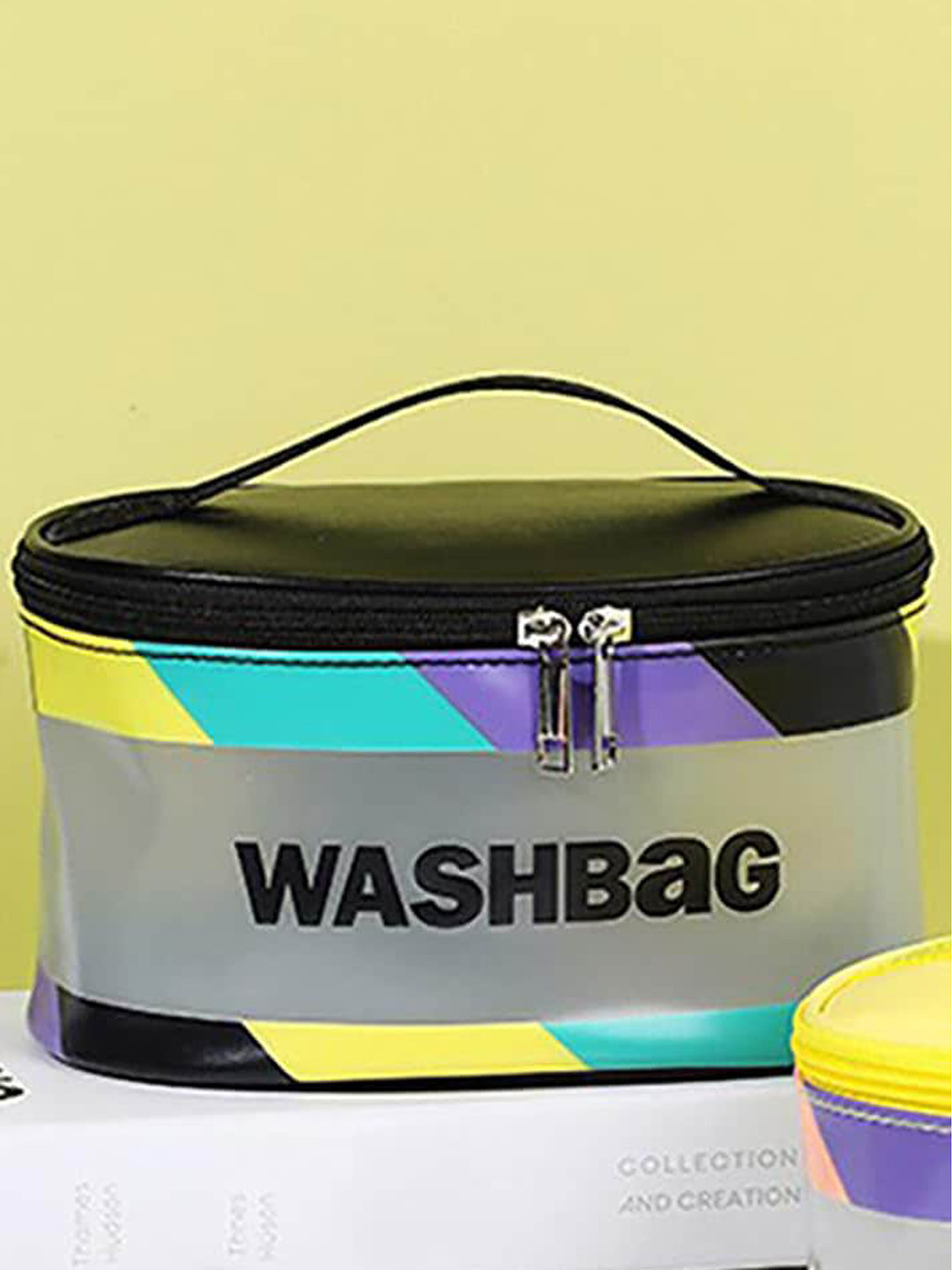 HOUSE OF QUIRK Black & Grey Striped PVC Cosmetic Bag