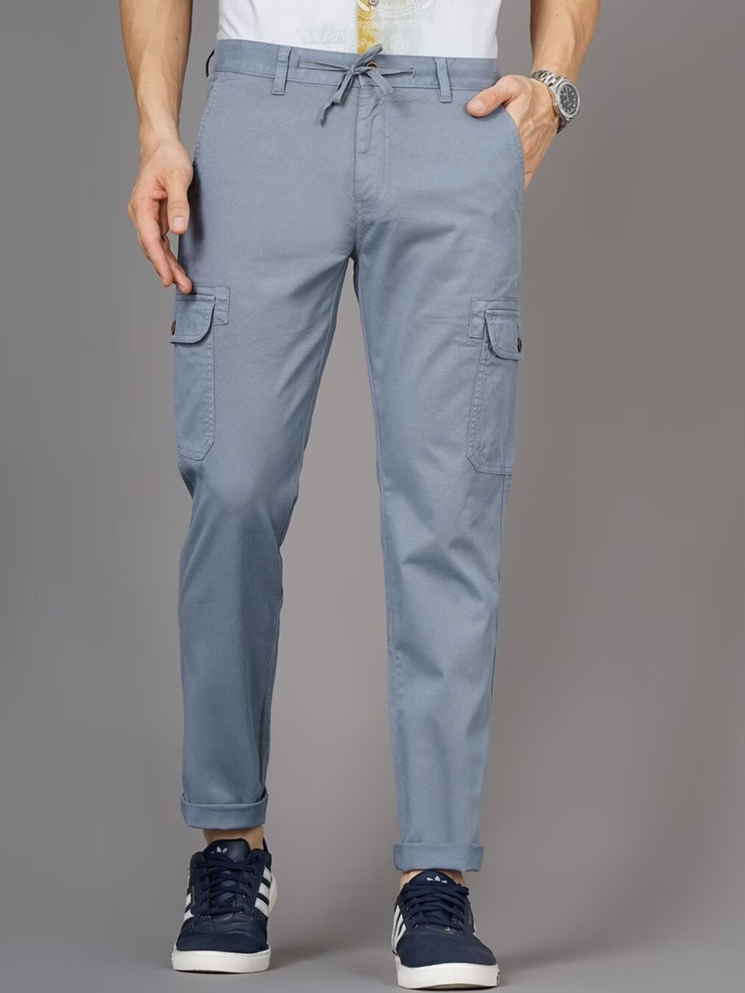 British Club Mens Smart Regular Fit Low-Rise Cotton Cargos Trousers