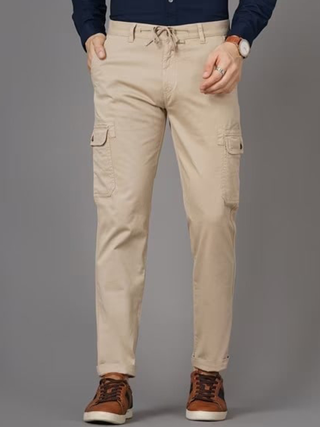 British Club Mens Smart Regular Fit Low-Rise Cotton Cargos Trousers