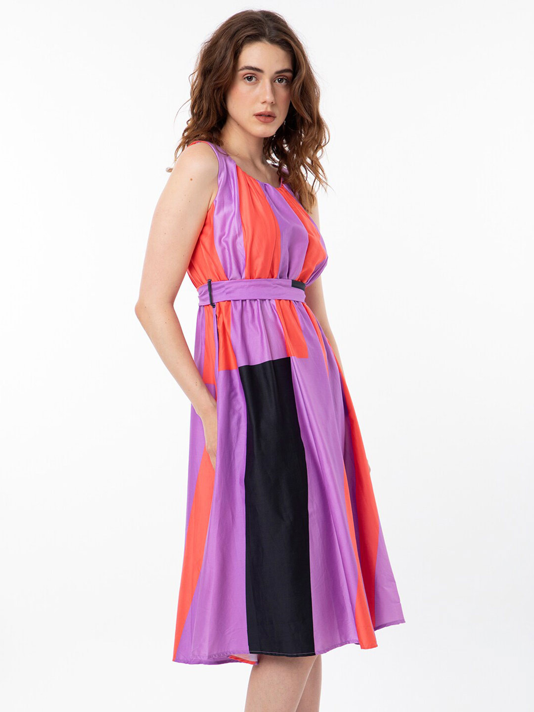 RAREISM Dopamine Print Sleeveless Cotton Fit & Flare Midi Dress