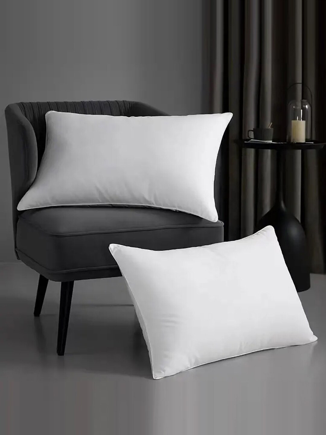 AVI White Solid Polycotton Breathable Set of 2 Medium Fibre Sleep Pillow-60 x 40 cm