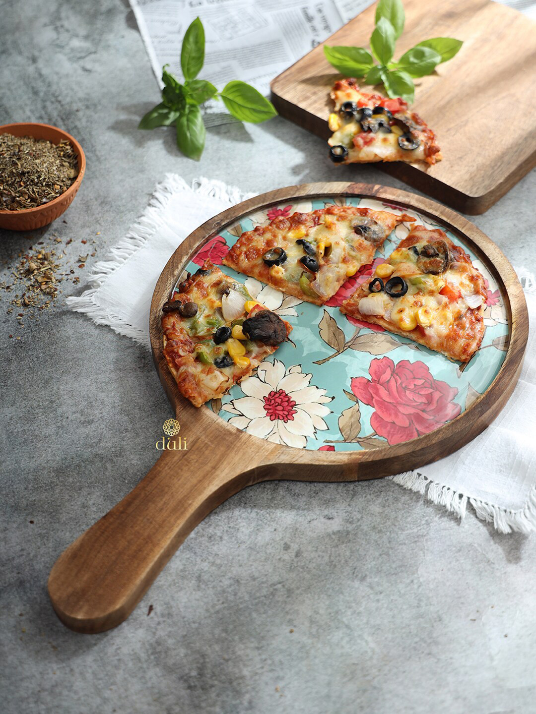 DULI Blue & Pink Printed Round Pizza Serving Tray