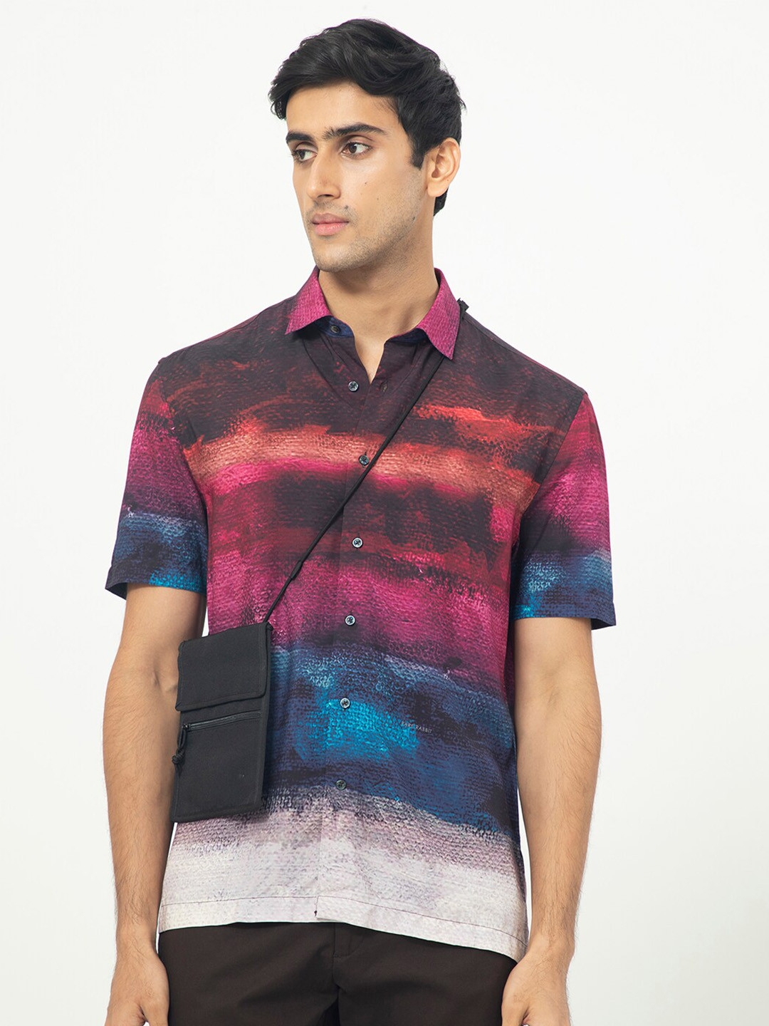 RARE RABBIT Men Ombren Slim Fit Abstract Printed Cotton Shirt