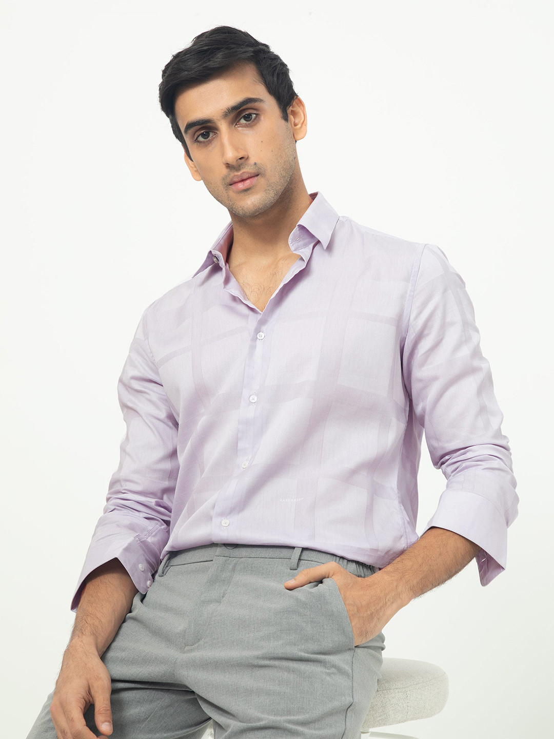 RARE RABBIT Men Boxlines Checked Cotton Slim Fit Shirt