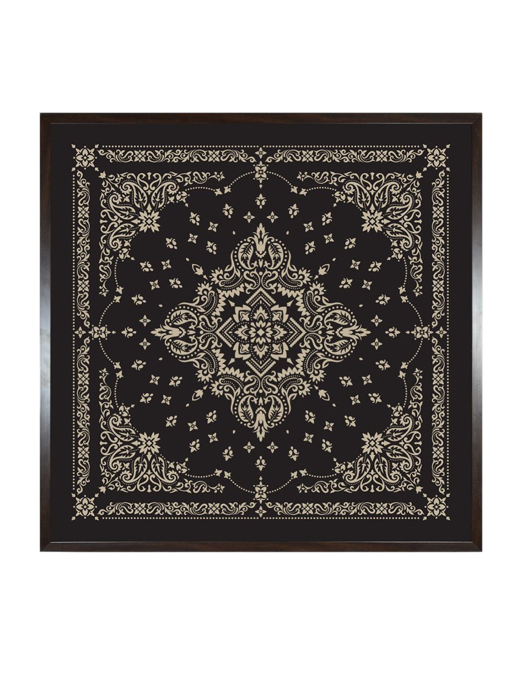 INDIAN CLASSIC ART Black & Beige Bandana Printed Framed Wall Art