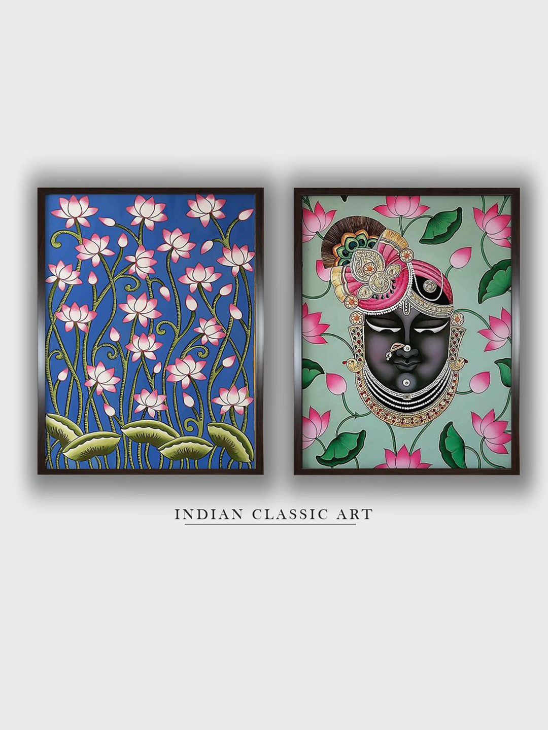 INDIAN CLASSIC ART Floral Shreenathji Canvas 2 Piece Wall Paintings Wall Art -20 x 30 In
