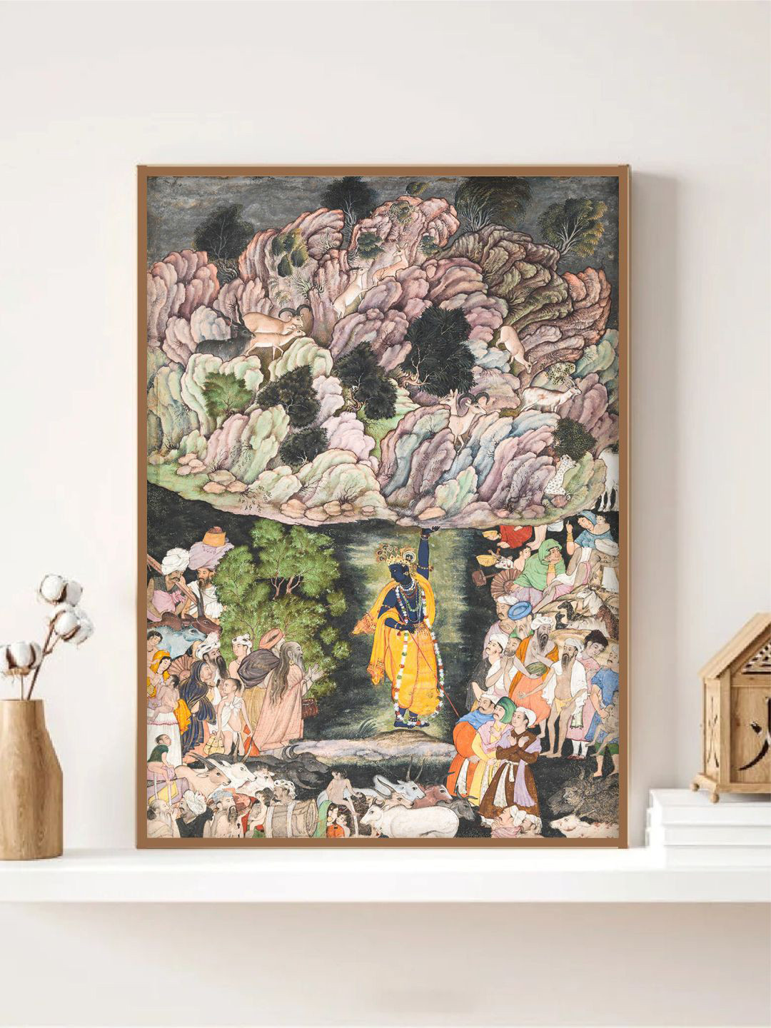 INDIAN CLASSIC ART Pink & Green Krishna Painting Canvas Wall Art