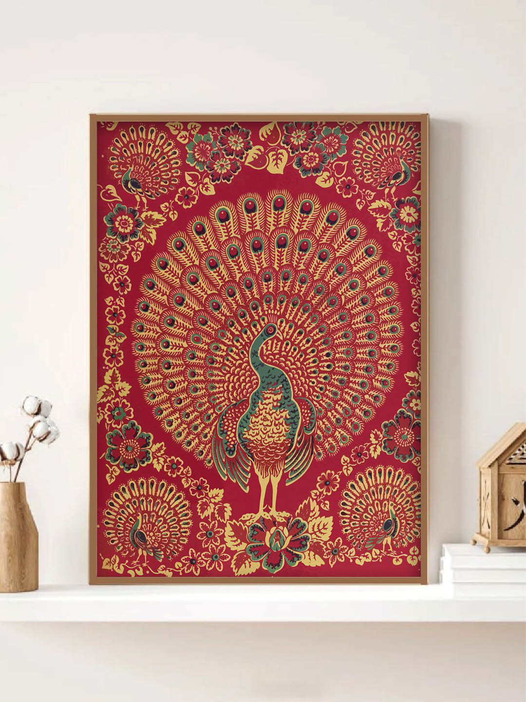 INDIAN CLASSIC ART Peacock Canvas Wall Rectangle Paintings Wall Art - 30 x 20 In