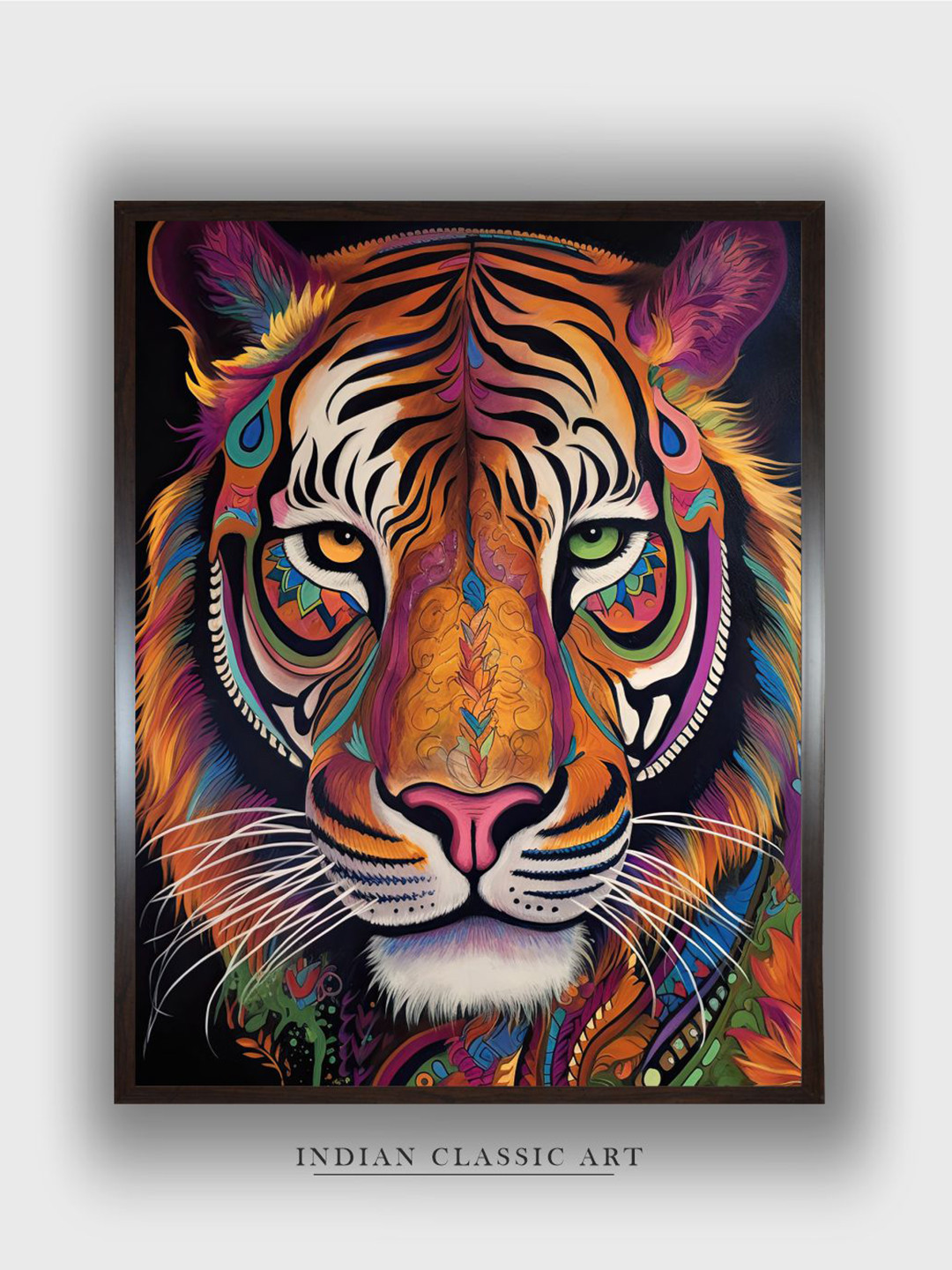 INDIAN CLASSIC ART Brown & Black Tiger Painting Canvas Wall Art