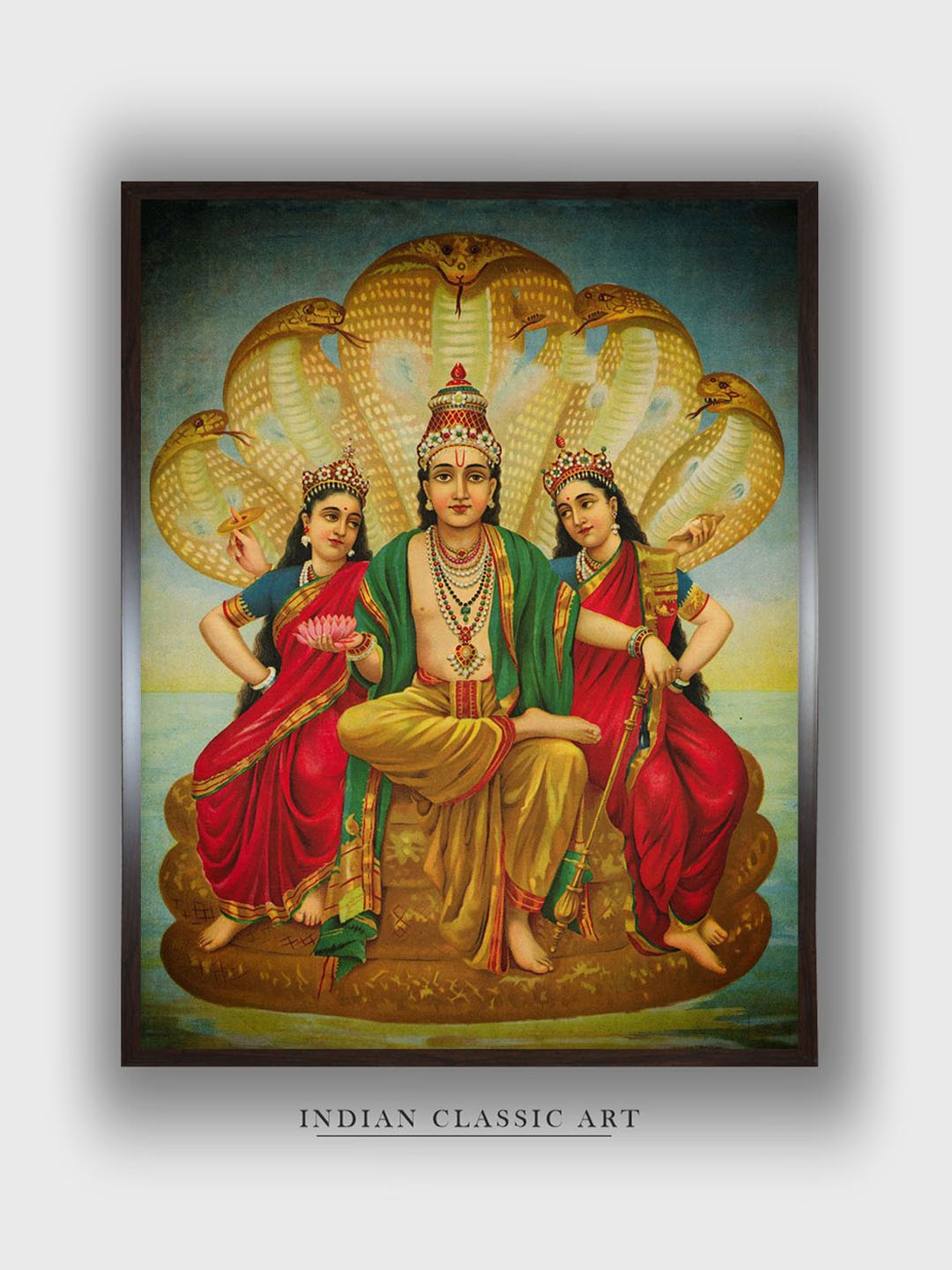 INDIAN CLASSIC ART Yellow & Red Sesh Narayana Painting Canvas Wall Art