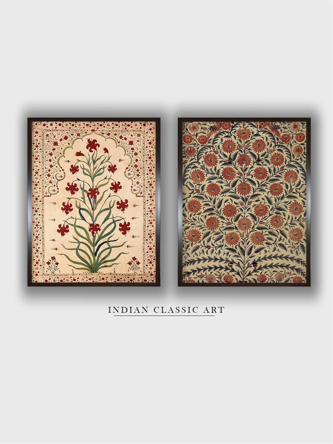 INDIAN CLASSIC ART Brown & Cream2 Pieces Indian Vintage Floral  Wall Art