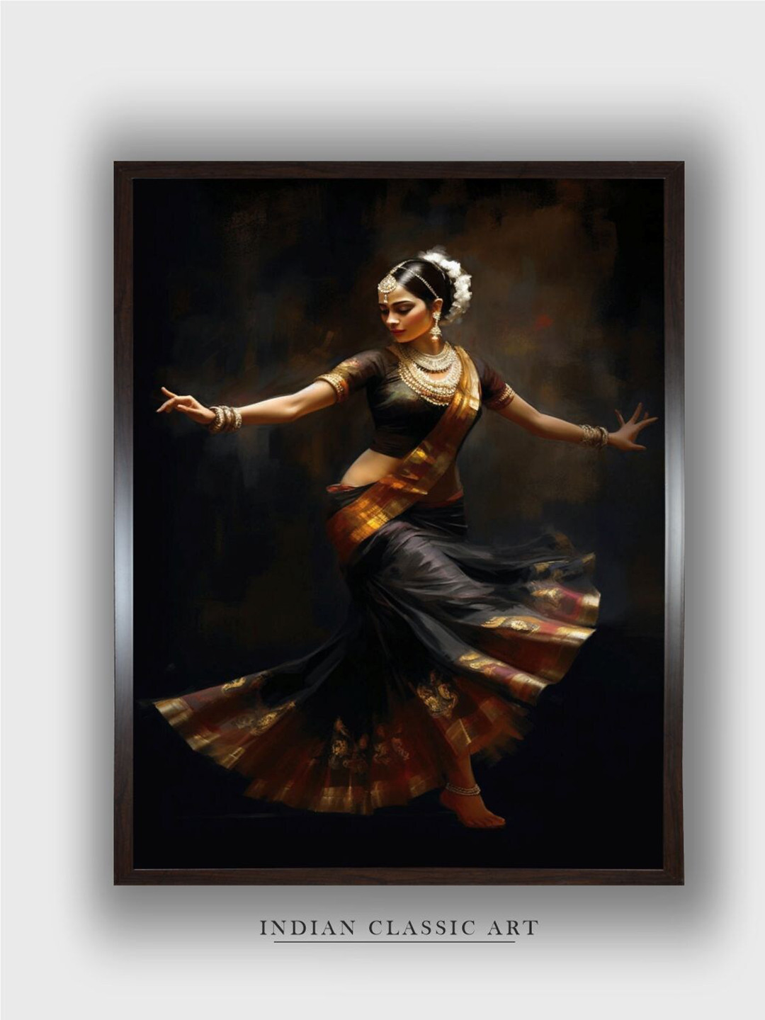 INDIAN CLASSIC ART Black & Brown Painting Canvas Wall Art